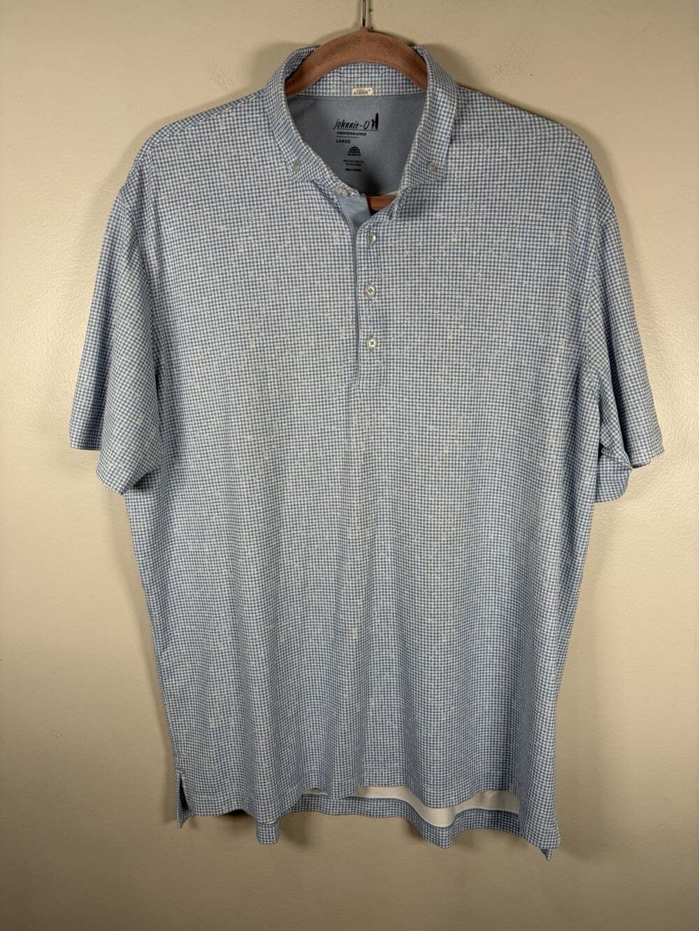 Johnnie O Performance Polo Shirt Size Large Blue Checks SPF Golf Work